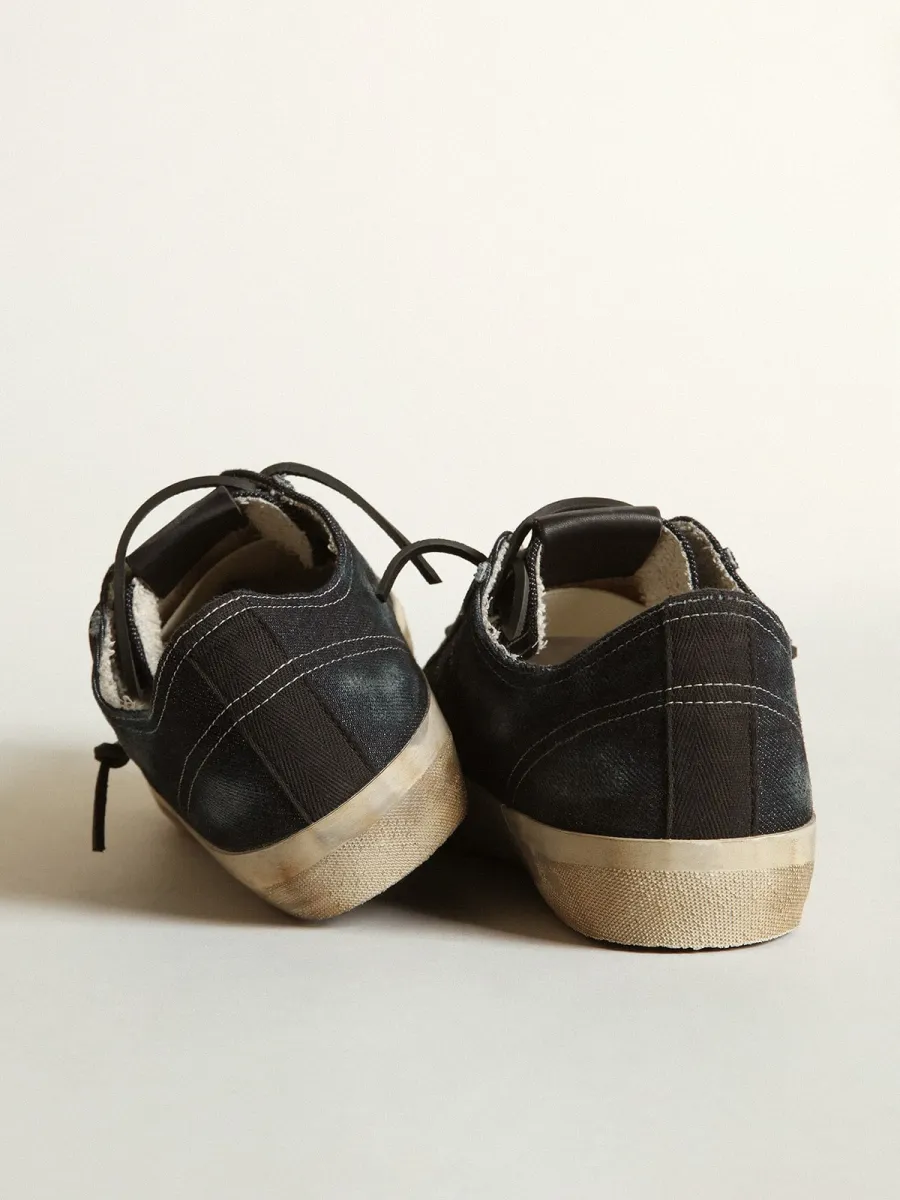 Sneaker V-Star in denim color blu notte con stella e punta in pelle nera