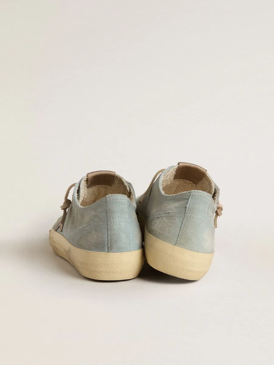 V-Star Uomo in canvas azzurro con stella in pelle color tortora