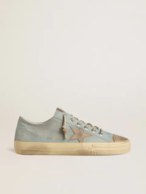 V-Star Uomo in canvas azzurro con stella in pelle color tortora