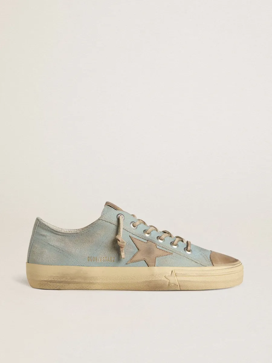 V-Star Uomo in canvas azzurro con stella in pelle color tortora