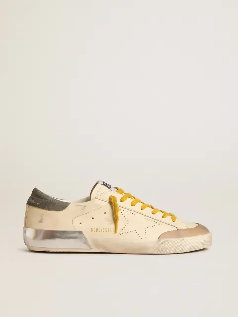 Super-Star Uomo in pelle con stella traforata e talloncino in suede grigio