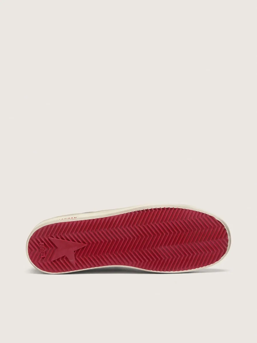 Stardan uomo in pelle nera con stella in pelle rossa inserti in rete nera e pelle rossa
