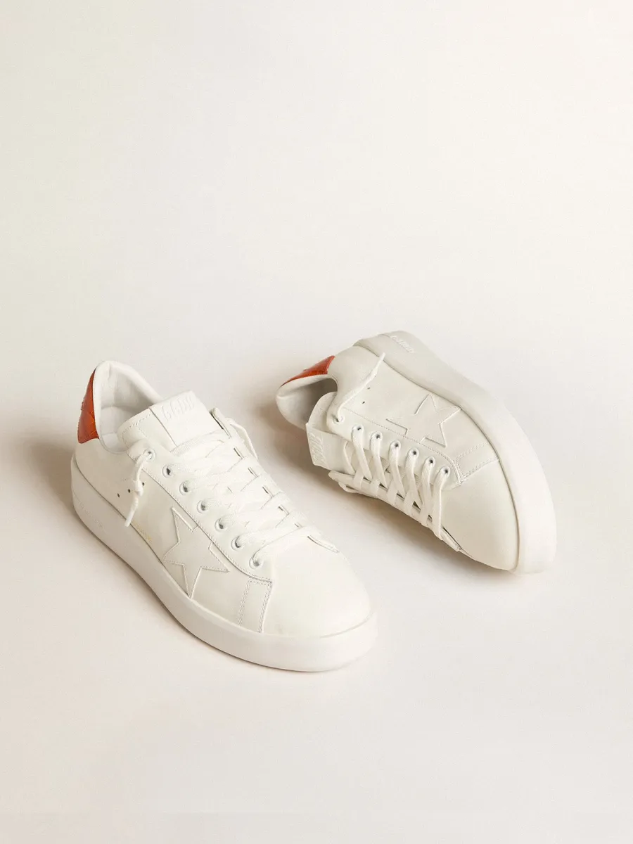 Purestar Uomo con stella in pelle bianca e talloncino arancione