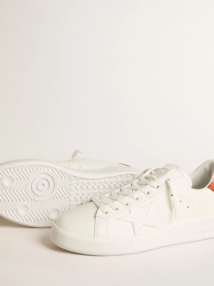 Purestar Uomo con stella in pelle bianca e talloncino arancione