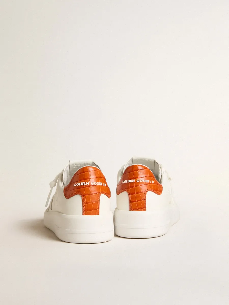 Purestar Uomo con stella in pelle bianca e talloncino arancione