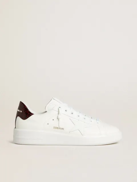 Purestar Uomo con stella in pelle bianca e talloncino in pelle bordeaux cocco