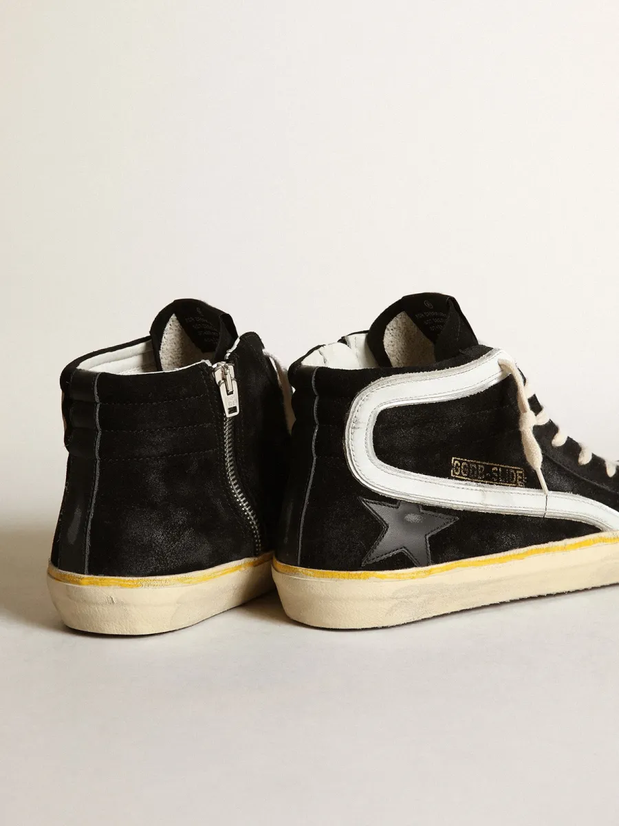 Slide Penstar Uomo in suede nero con stella nera e virgola bianca