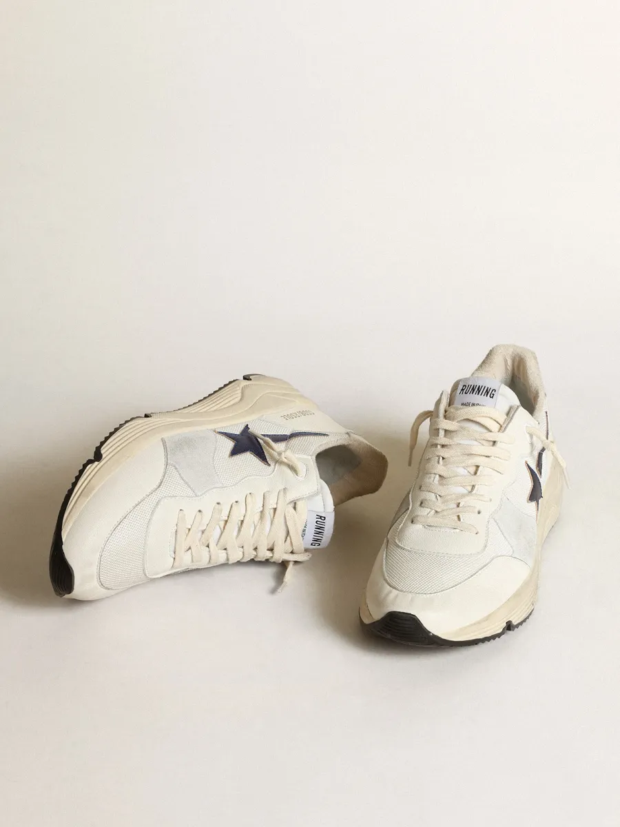 Running Sole in pelle e rete bianche con stella in pelle laminata blu