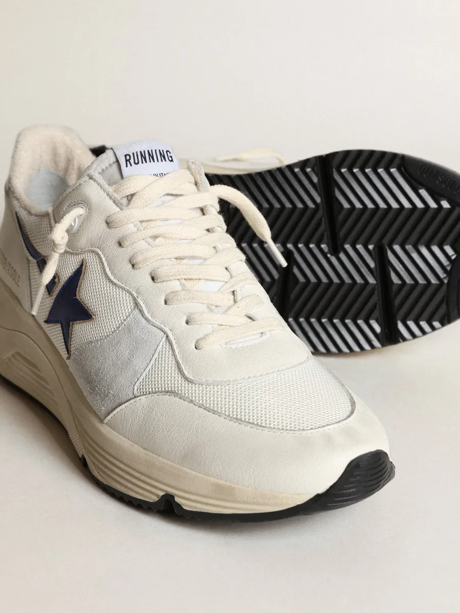Running Sole in pelle e rete bianche con stella in pelle laminata blu