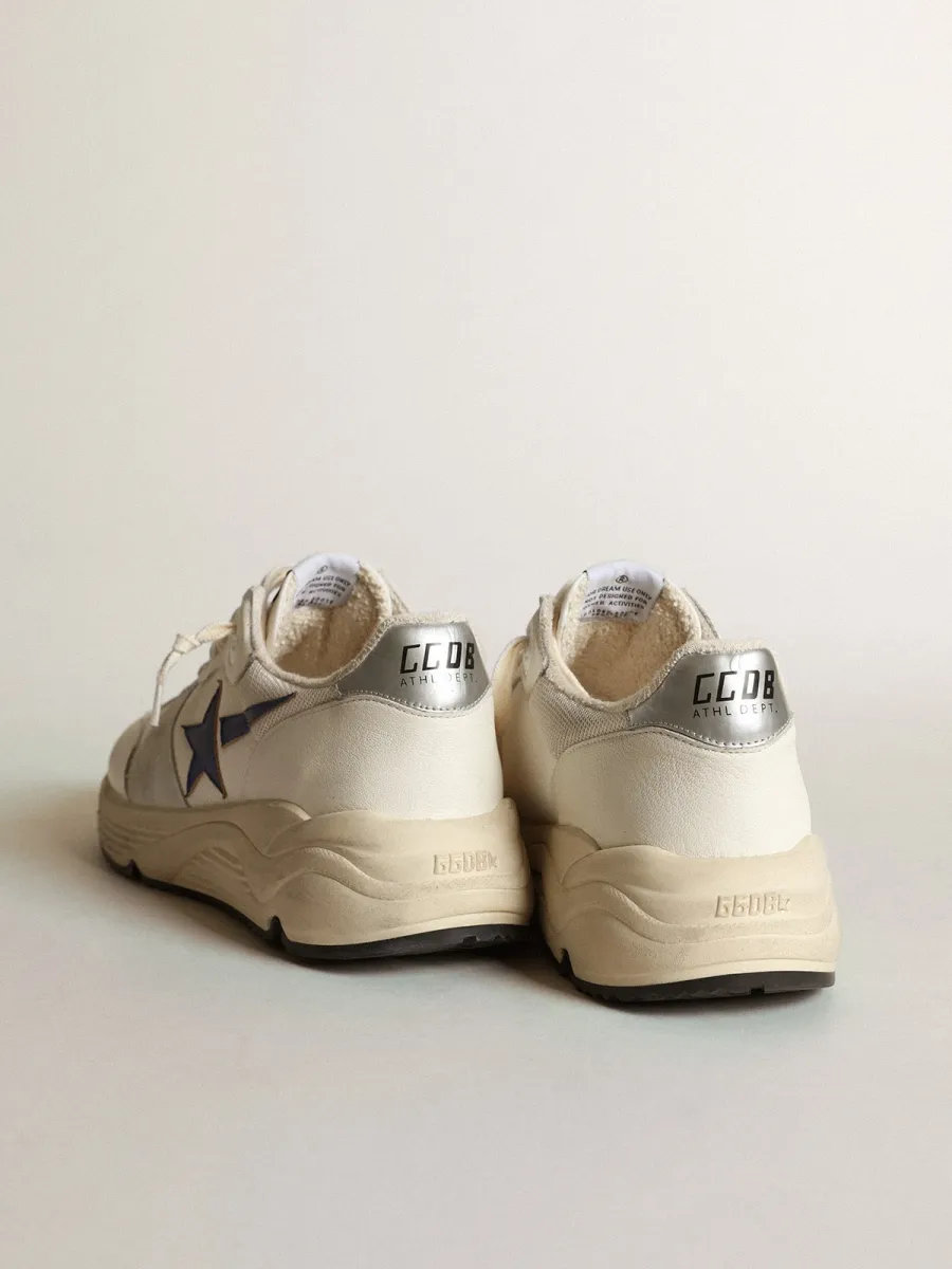 Running Sole in pelle e rete bianche con stella in pelle laminata blu