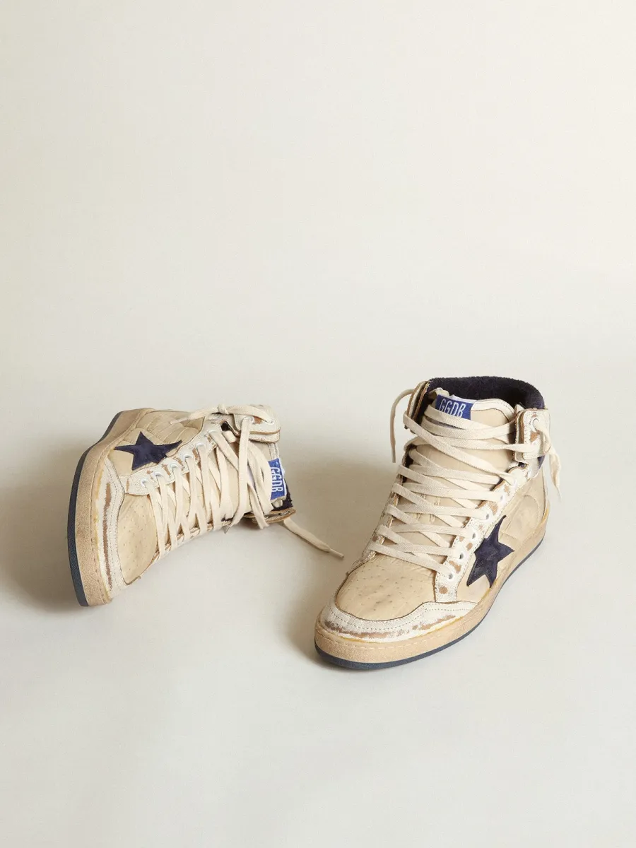 Sky-Star Uomo in nylon color panna e pelle con stella in suede blu