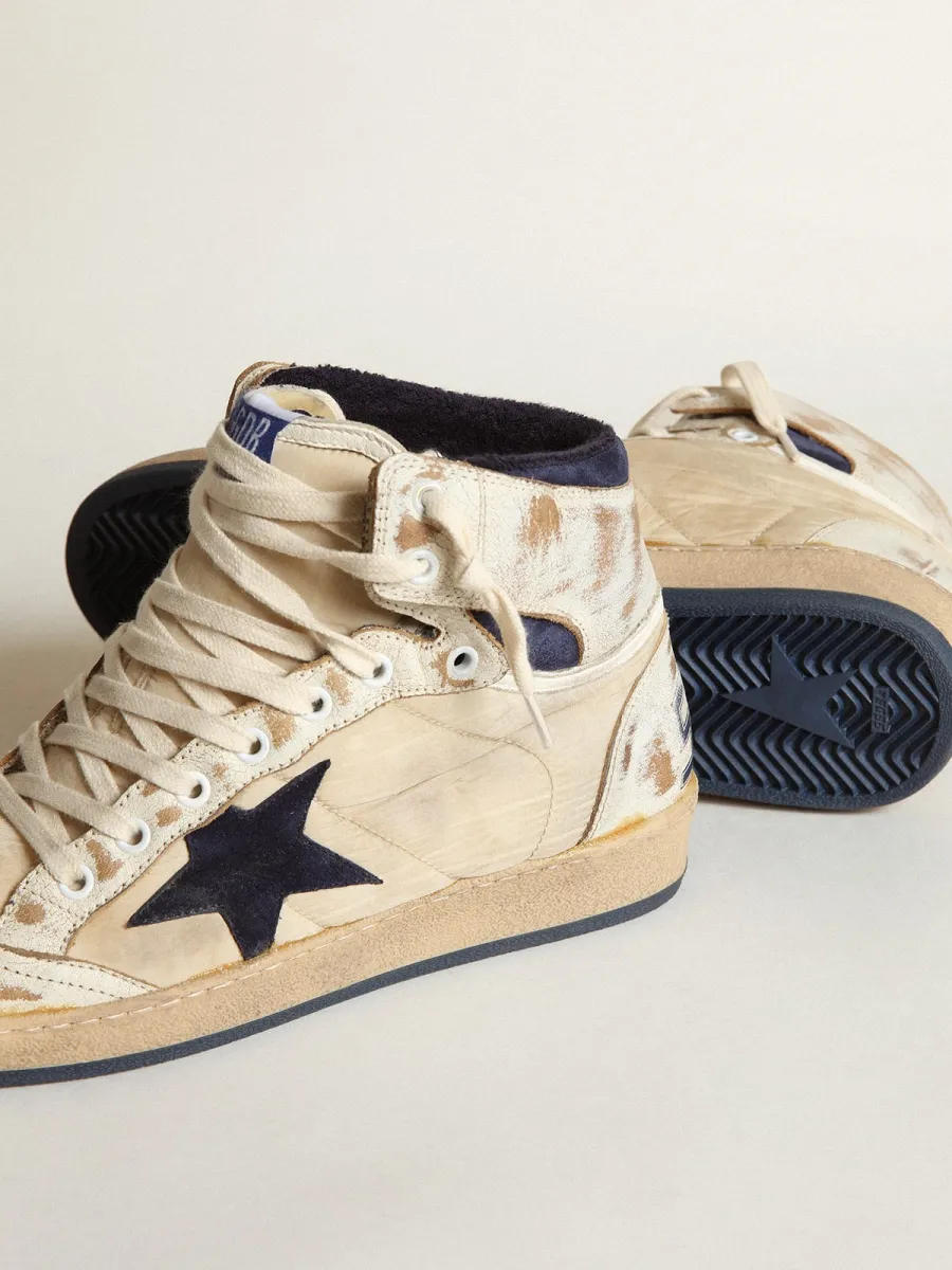 Sky-Star Uomo in nylon color panna e pelle con stella in suede blu