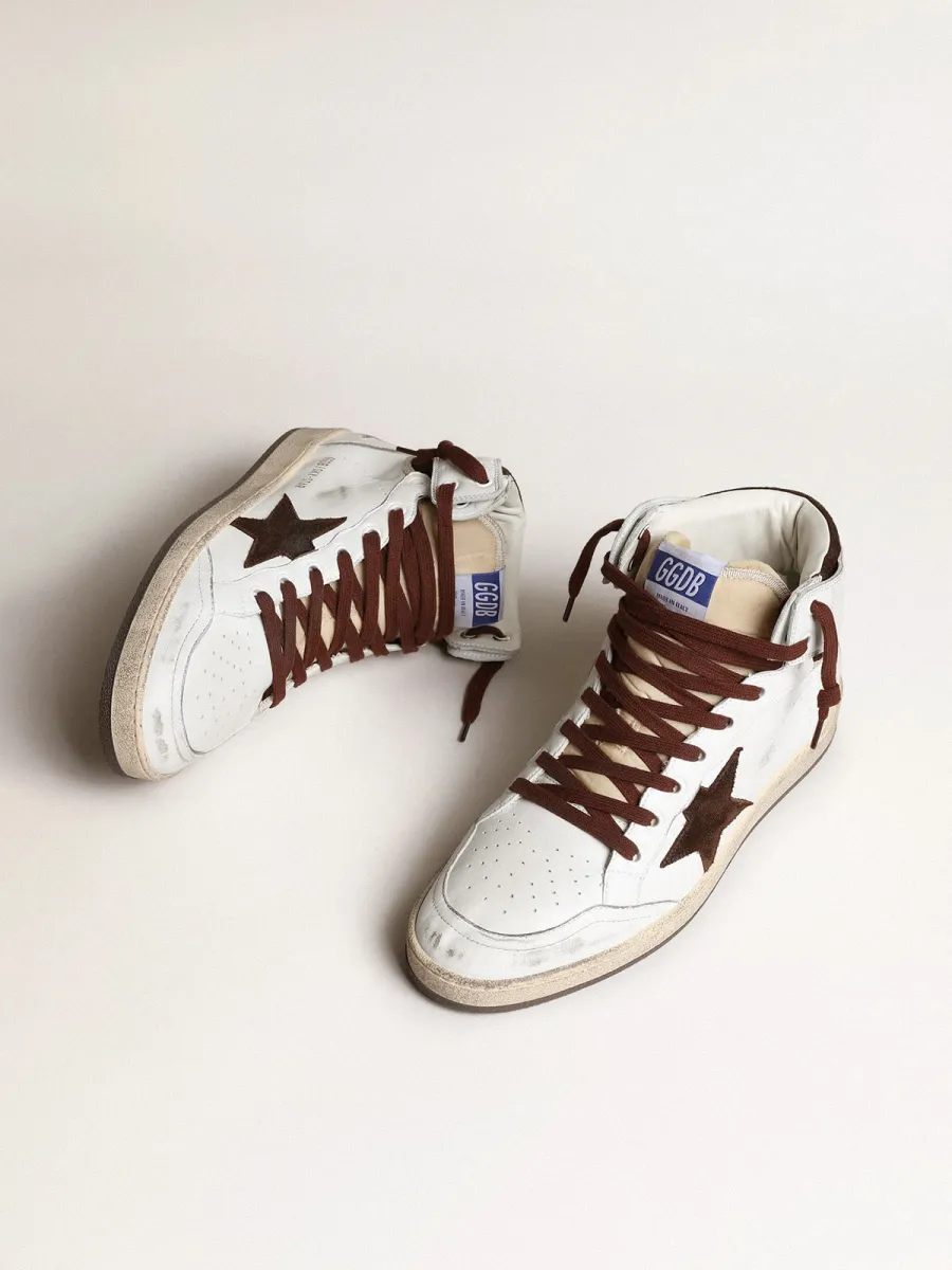 Sky-Star Uomo in nappa bianca con stella in suede cioccolato