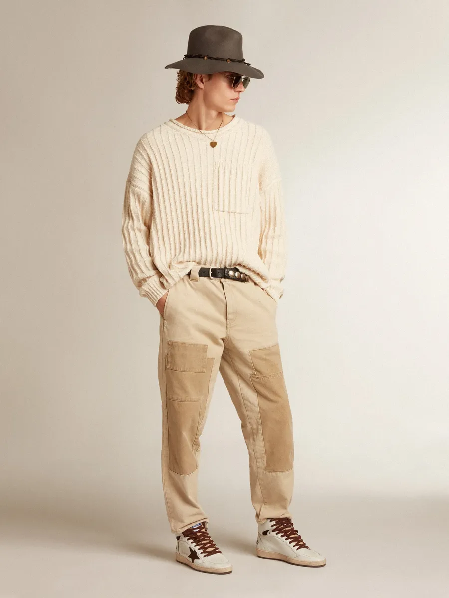 Sky-Star Uomo in nappa bianca con stella in suede cioccolato