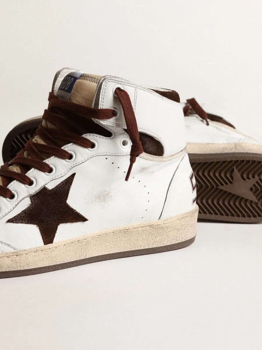 Sky-Star Uomo in nappa bianca con stella in suede cioccolato