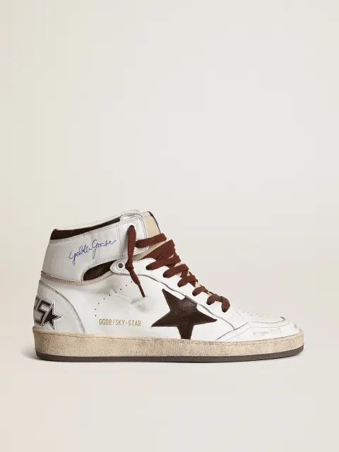 Sky-Star Uomo in nappa bianca con stella in suede cioccolato
