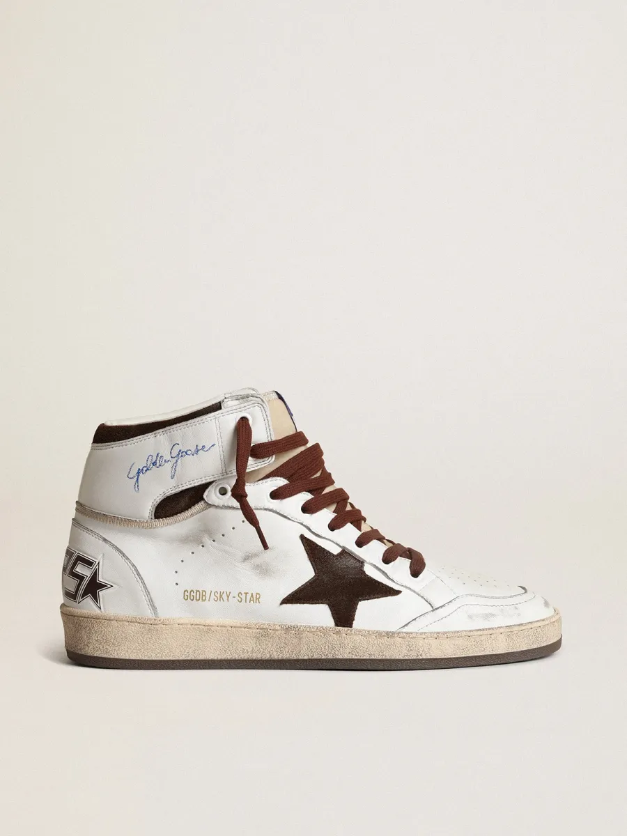 Sky-Star Uomo in nappa bianca con stella in suede cioccolato
