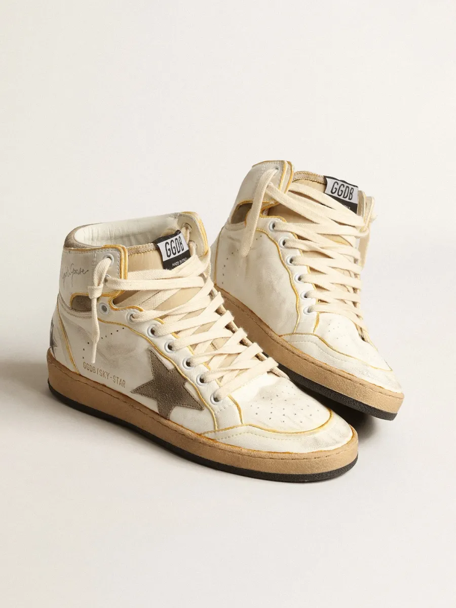 Sky-Star Uomo in nappa bianca con stella in suede color tortora