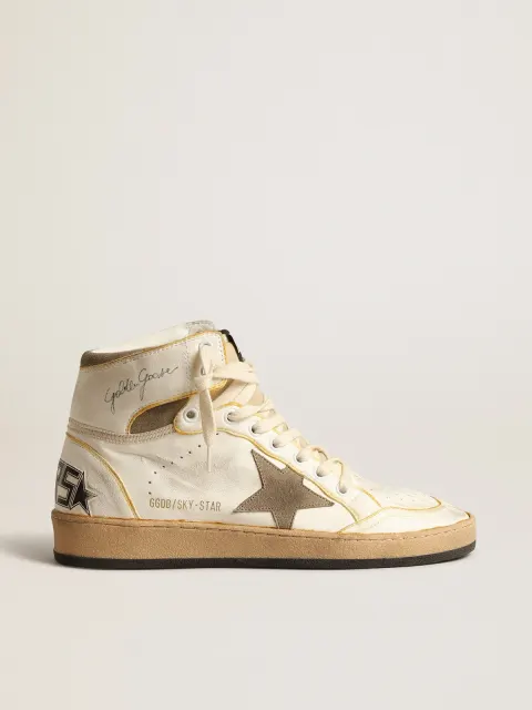 Sky-Star Uomo in nappa bianca con stella in suede color tortora