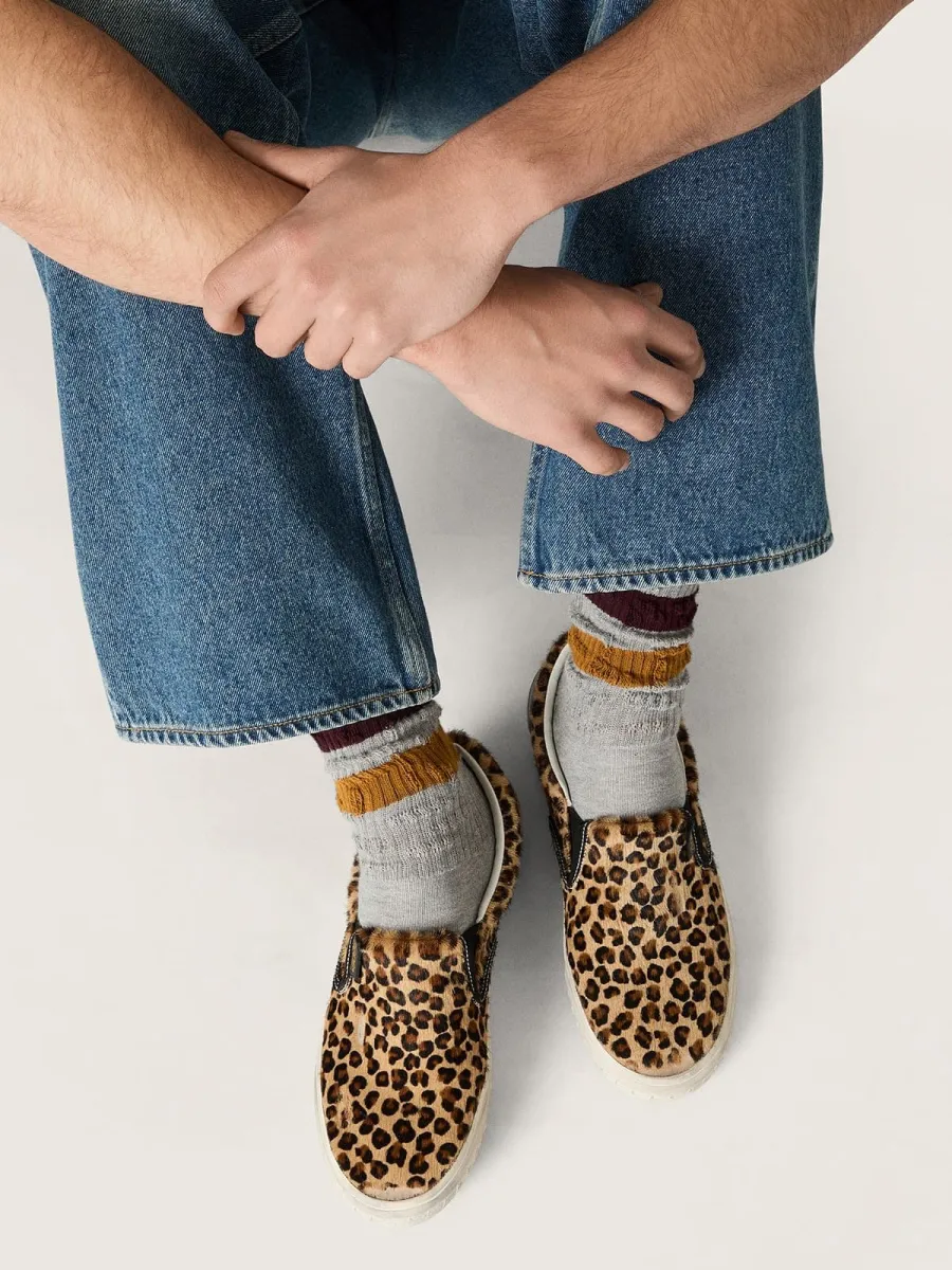 VCE Penstar Uomo in cavallino leopardato con talloncino in pelle nera