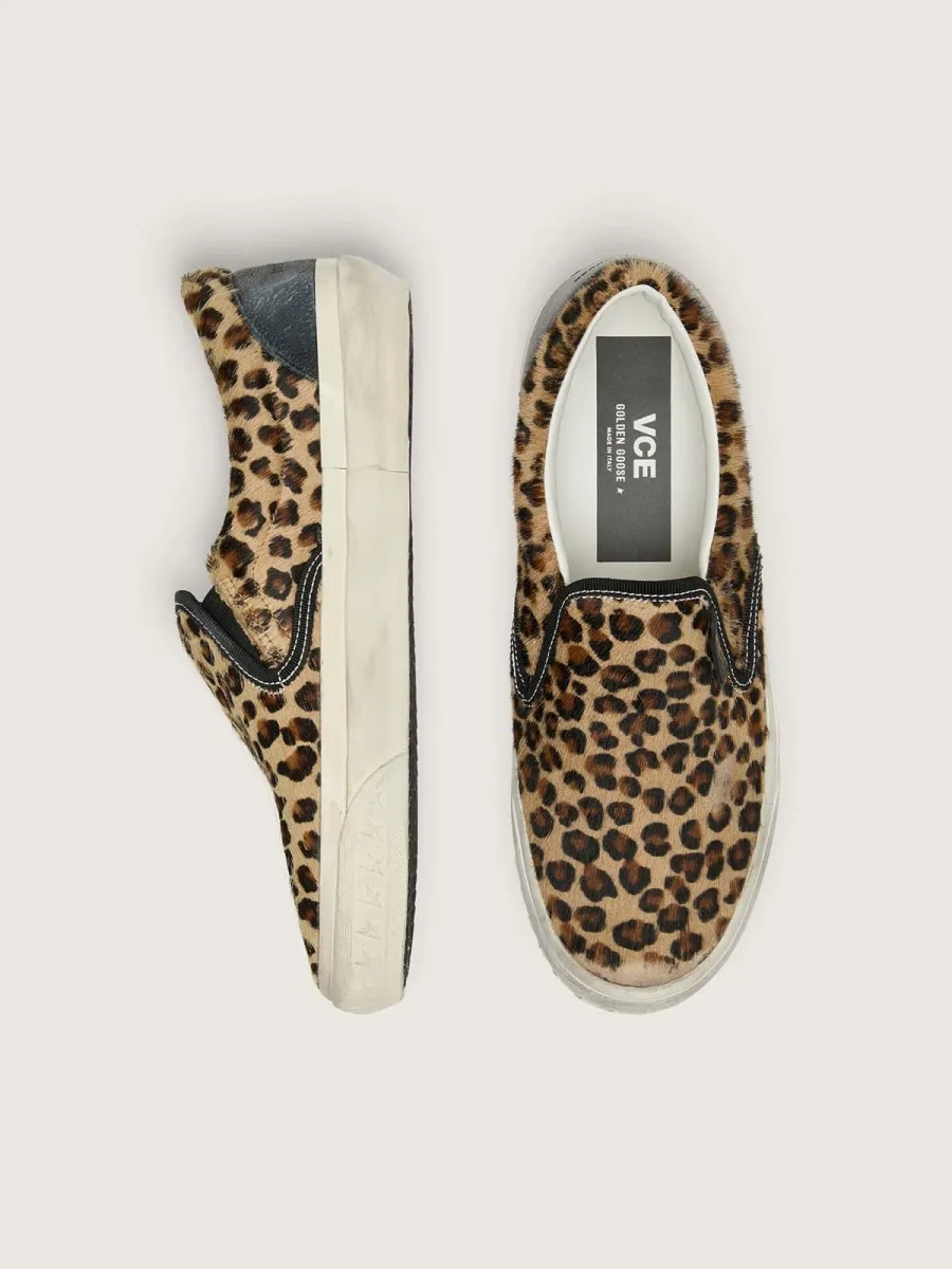 VCE Penstar Uomo in cavallino leopardato con talloncino in pelle nera