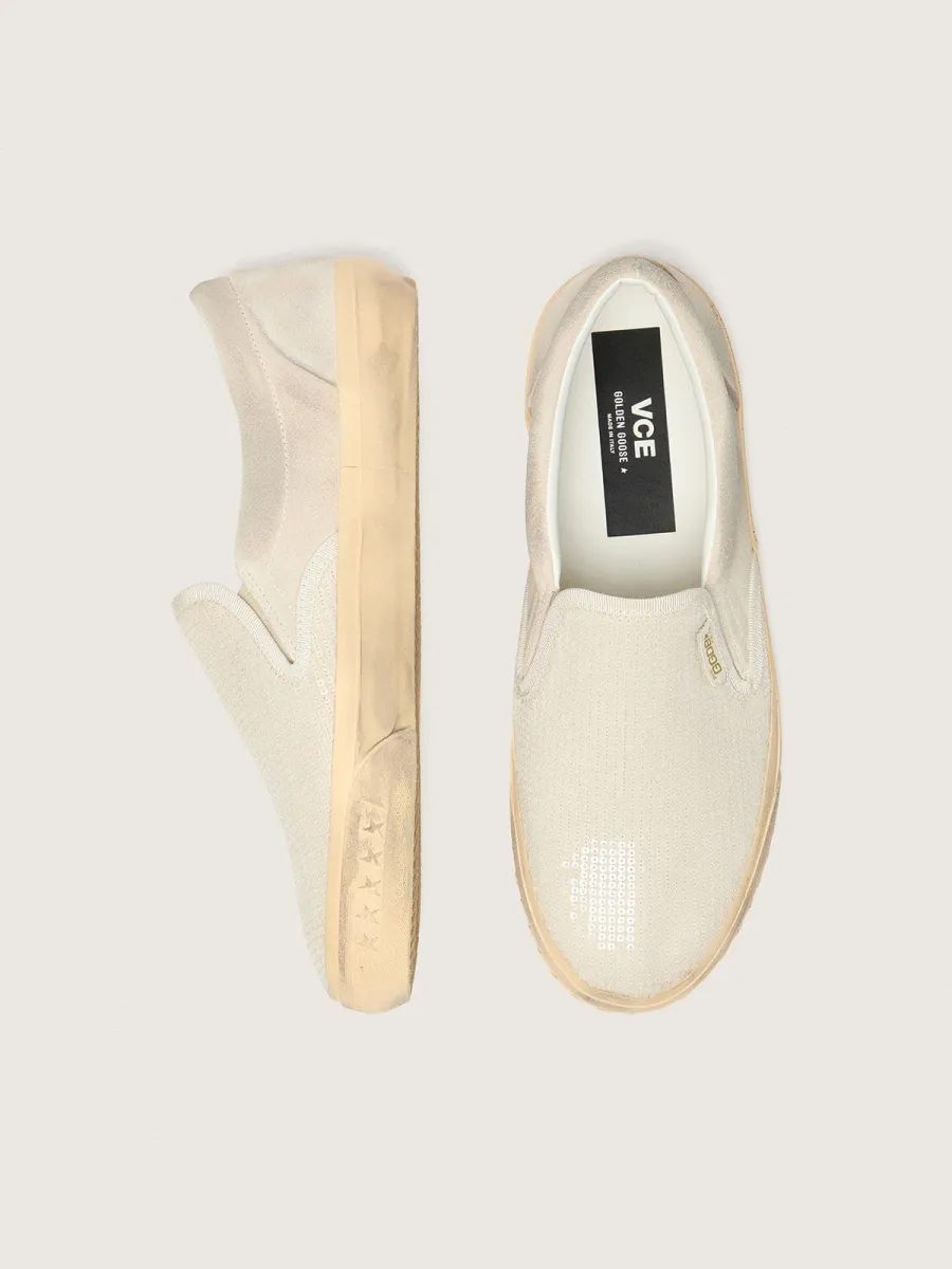 VCE Penstar Uomo in suede beige e pailletes color perla