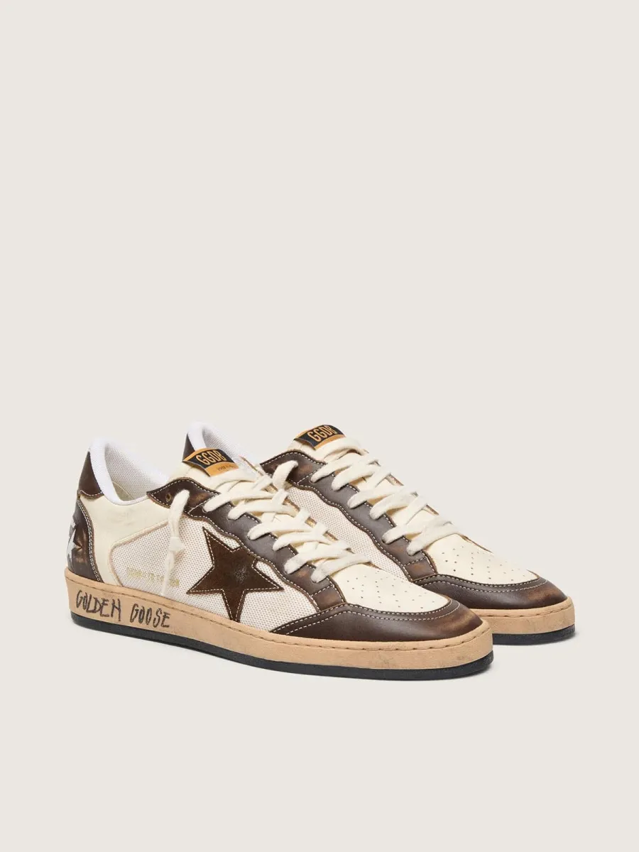 Ball Star Uomo in nappa e rete con stella in suede e inserti in pelle marrone