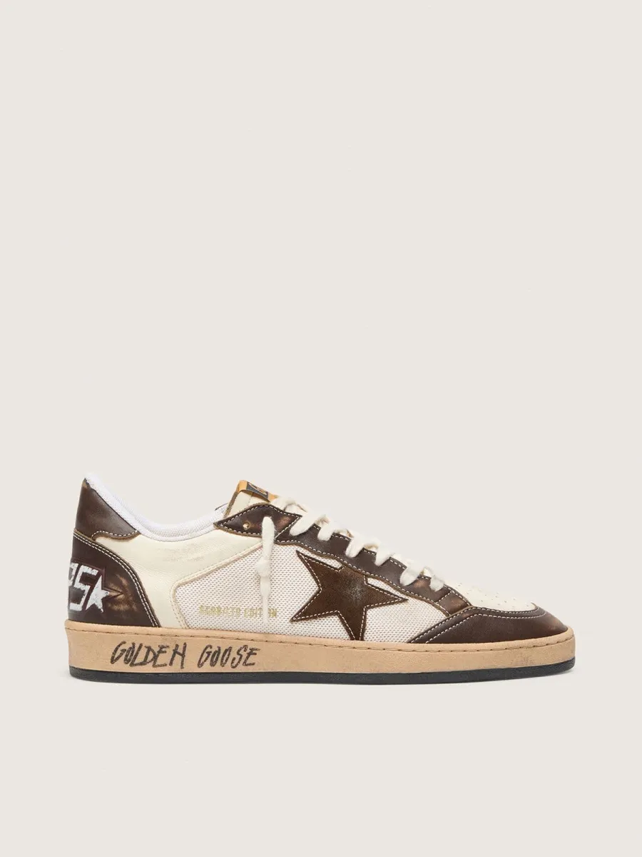 Ball Star Uomo in nappa e rete con stella in suede e inserti in pelle marrone