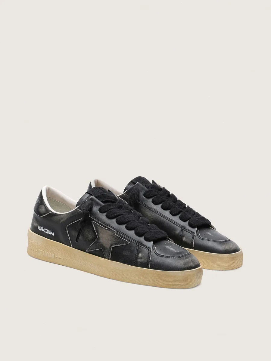 Stardan Uomo in pelle nera con stella e talloncino in pelle nera