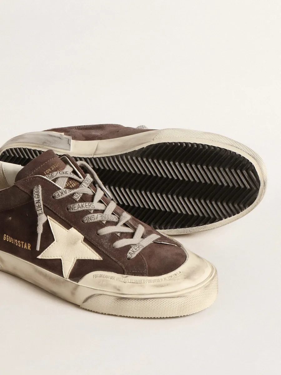 Super-Star Uomo in suede grigio con stella e talloncino in nappa écru
