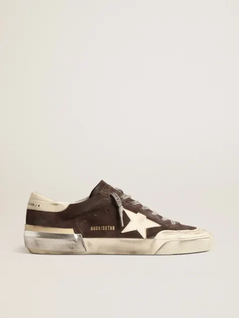 Super-Star Uomo in suede grigio con stella e talloncino in nappa écru