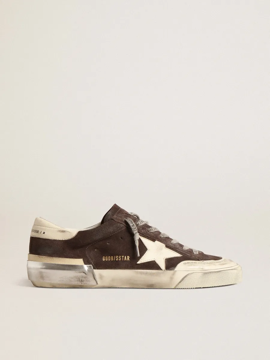Super-Star Uomo in suede grigio con stella e talloncino in nappa écru
