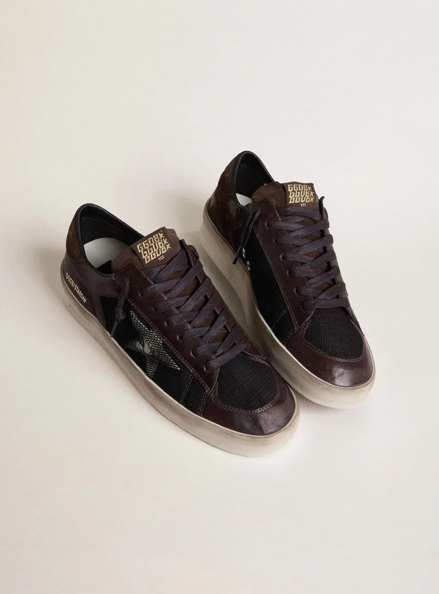 Stardan Uomo in suede marrone e rete nera con stella in pelle bianca e inserti in nappa