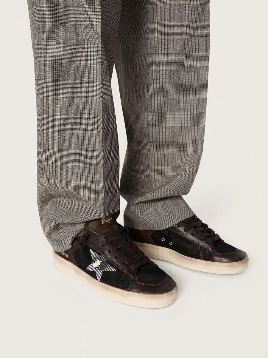 Stardan Uomo in suede marrone e rete nera con stella in pelle bianca e inserti in nappa
