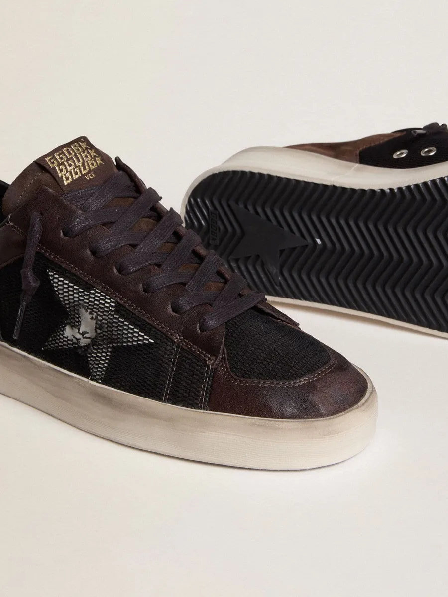 Stardan Uomo in suede marrone e rete nera con stella in pelle bianca e inserti in nappa