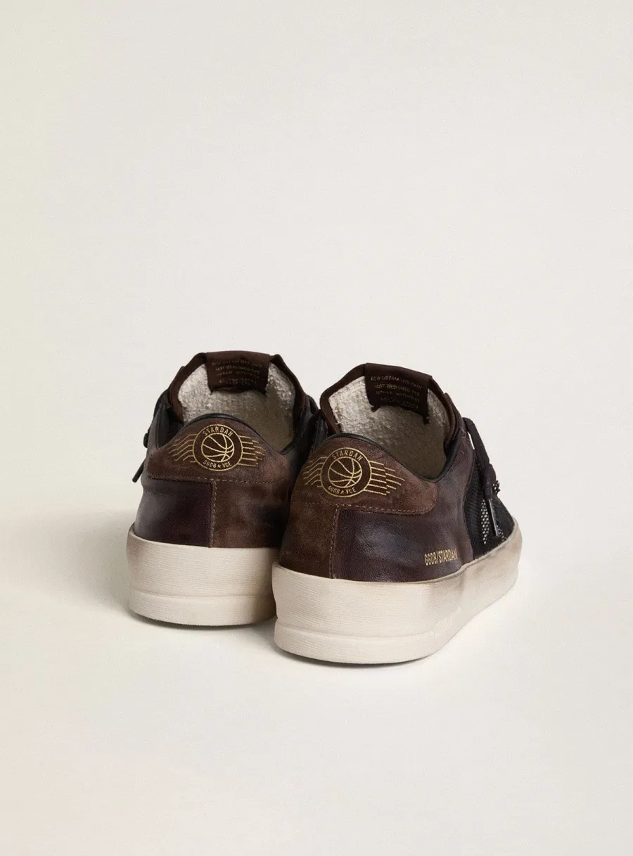 Stardan Uomo in suede marrone e rete nera con stella in pelle bianca e inserti in nappa