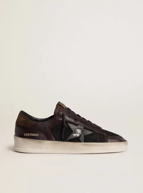 Stardan Uomo in suede marrone e rete nera con stella in pelle bianca e inserti in nappa
