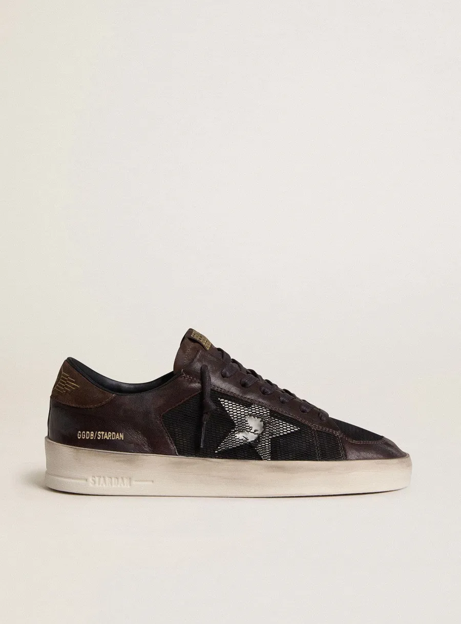 Stardan Uomo in suede marrone e rete nera con stella in pelle bianca e inserti in nappa