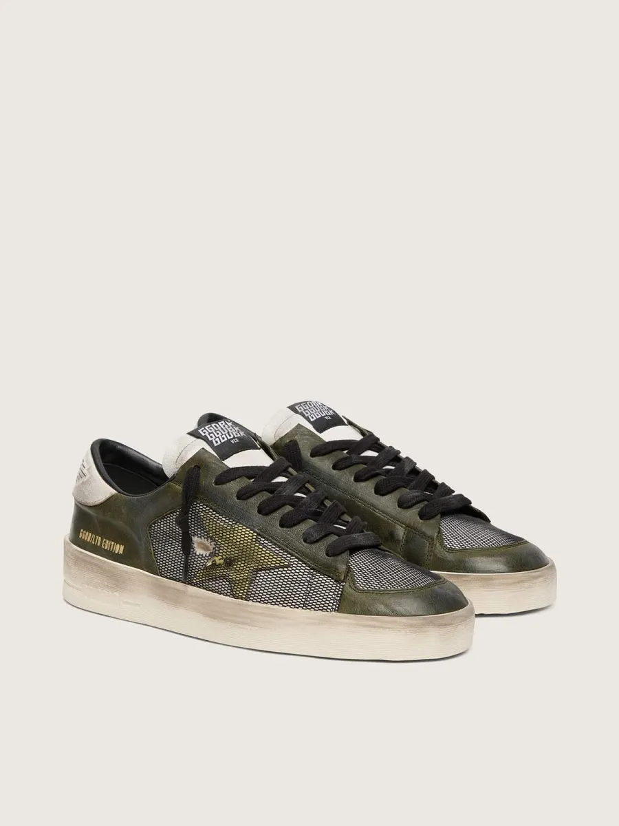 Stardan LTD uomo in pelle bianca e verde oliva con rete nera e stella in pelle gialla