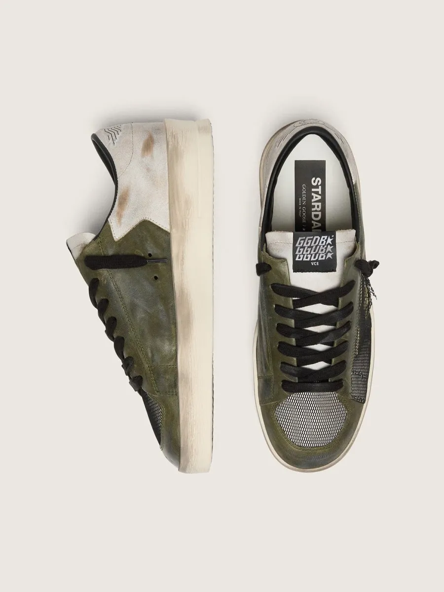 Stardan LTD uomo in pelle bianca e verde oliva con rete nera e stella in pelle gialla