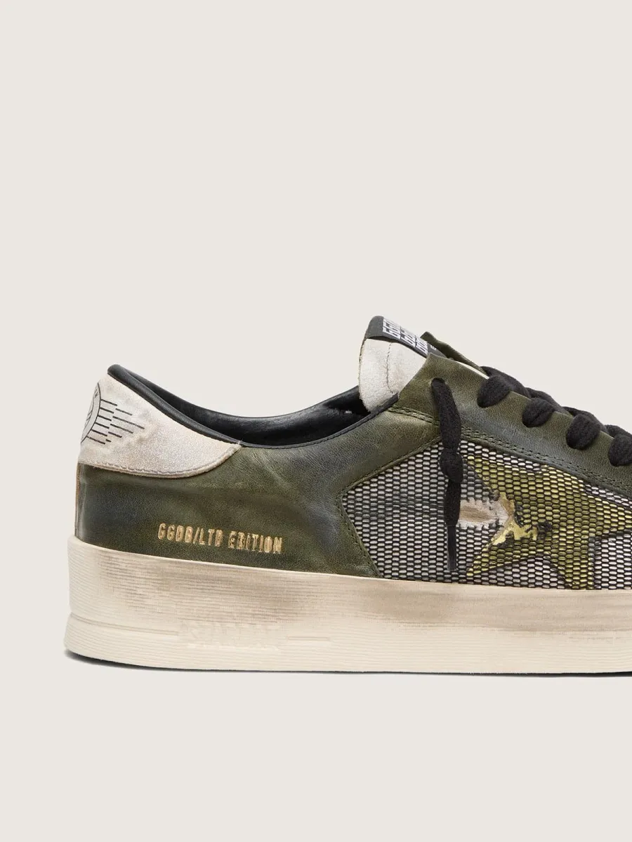 Stardan LTD uomo in pelle bianca e verde oliva con rete nera e stella in pelle gialla