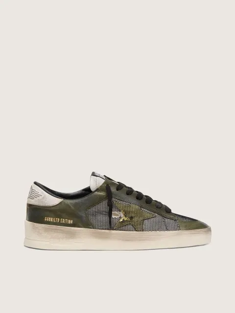 Stardan LTD uomo in pelle bianca e verde oliva con rete nera e stella in pelle gialla