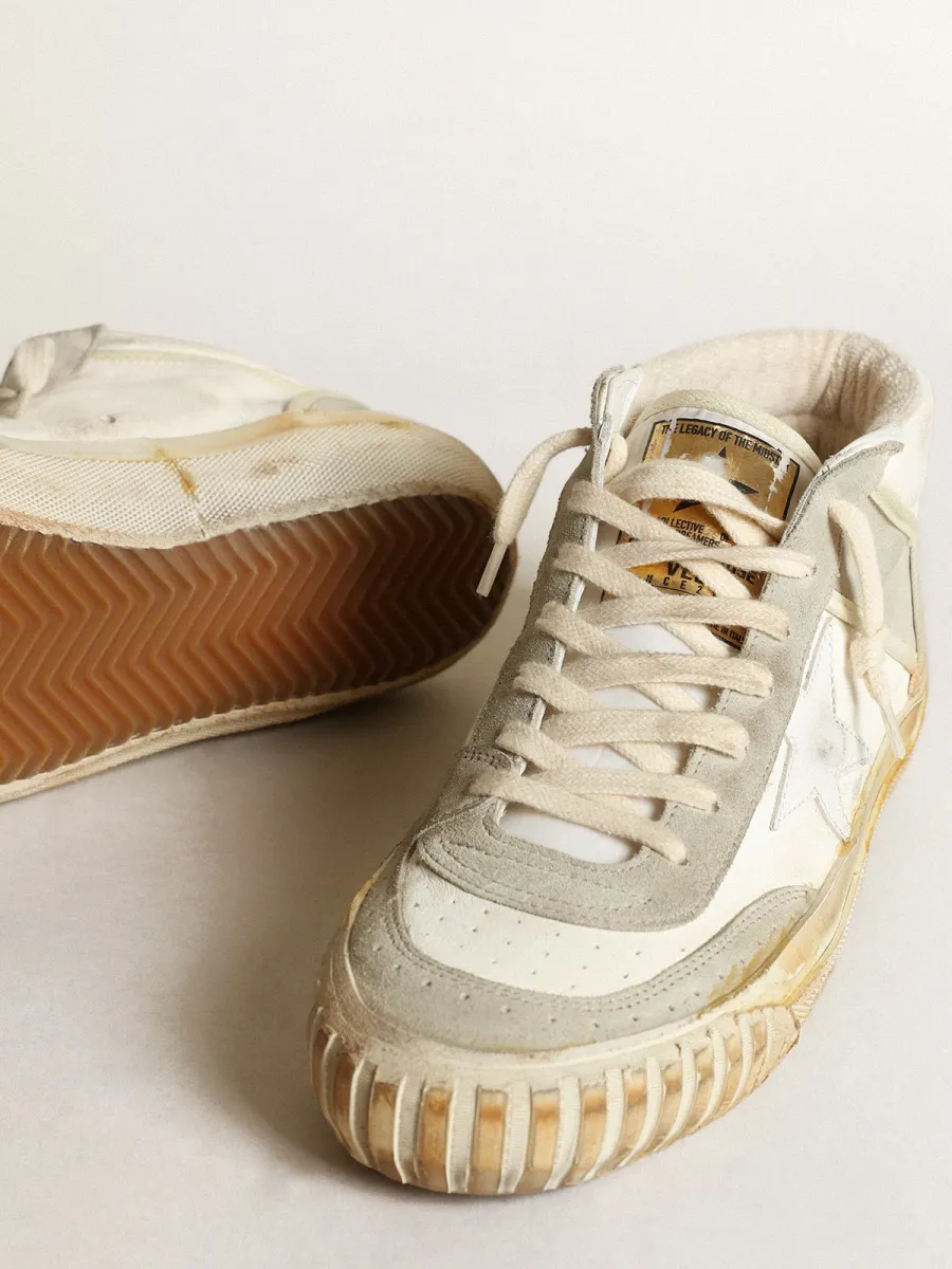 Sneaker Mid Star Uomo con inserti in suede color grigio ghiaccio e stella in pelle bianca