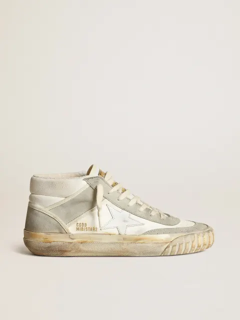Sneaker Mid Star Uomo con inserti in suede color grigio ghiaccio e stella in pelle bianca