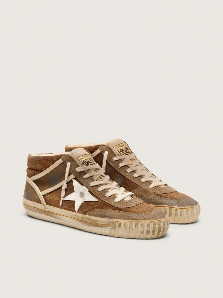 Mid Star Uomo LAB in suede color ruggine con stella in pelle bianca