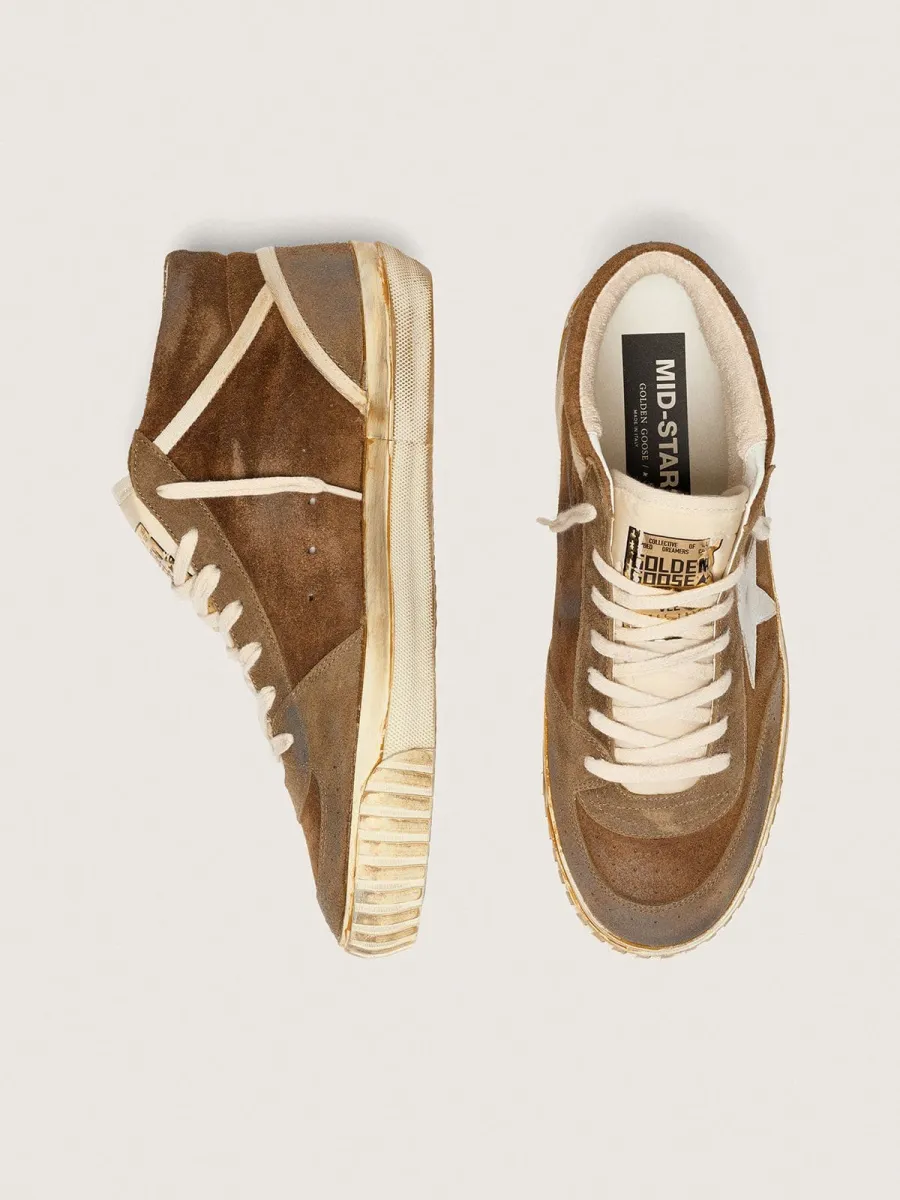Mid Star Uomo LAB in suede color ruggine con stella in pelle bianca