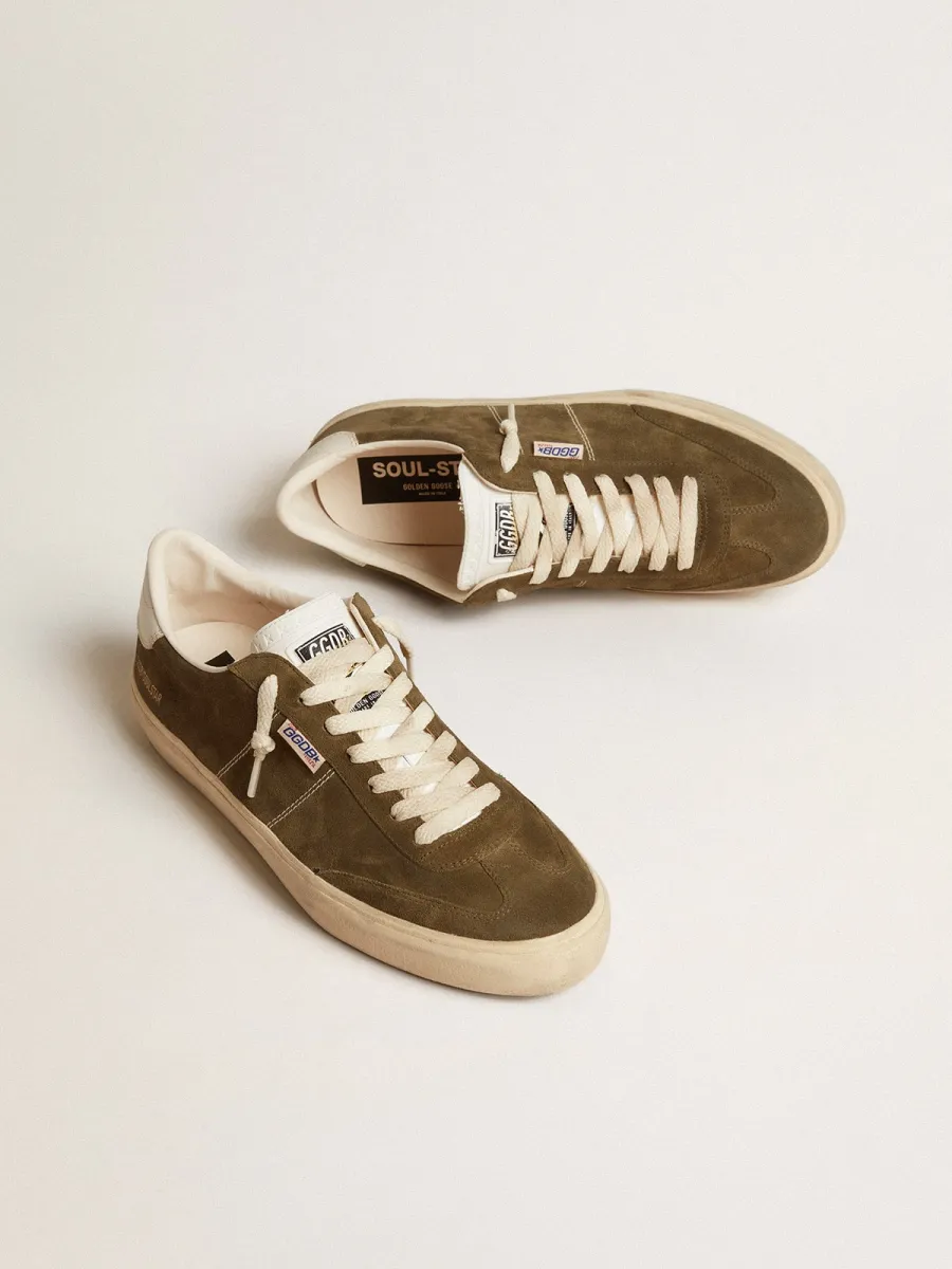 Soul Star Uomo in suede verde con talloncino e linguetta in pelle bianca