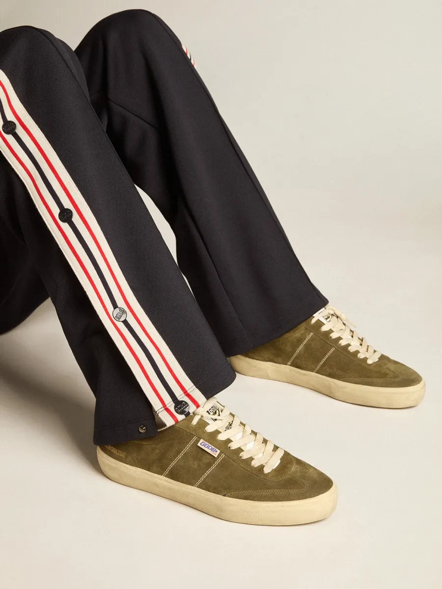 Soul Star Uomo in suede verde con talloncino e linguetta in pelle bianca
