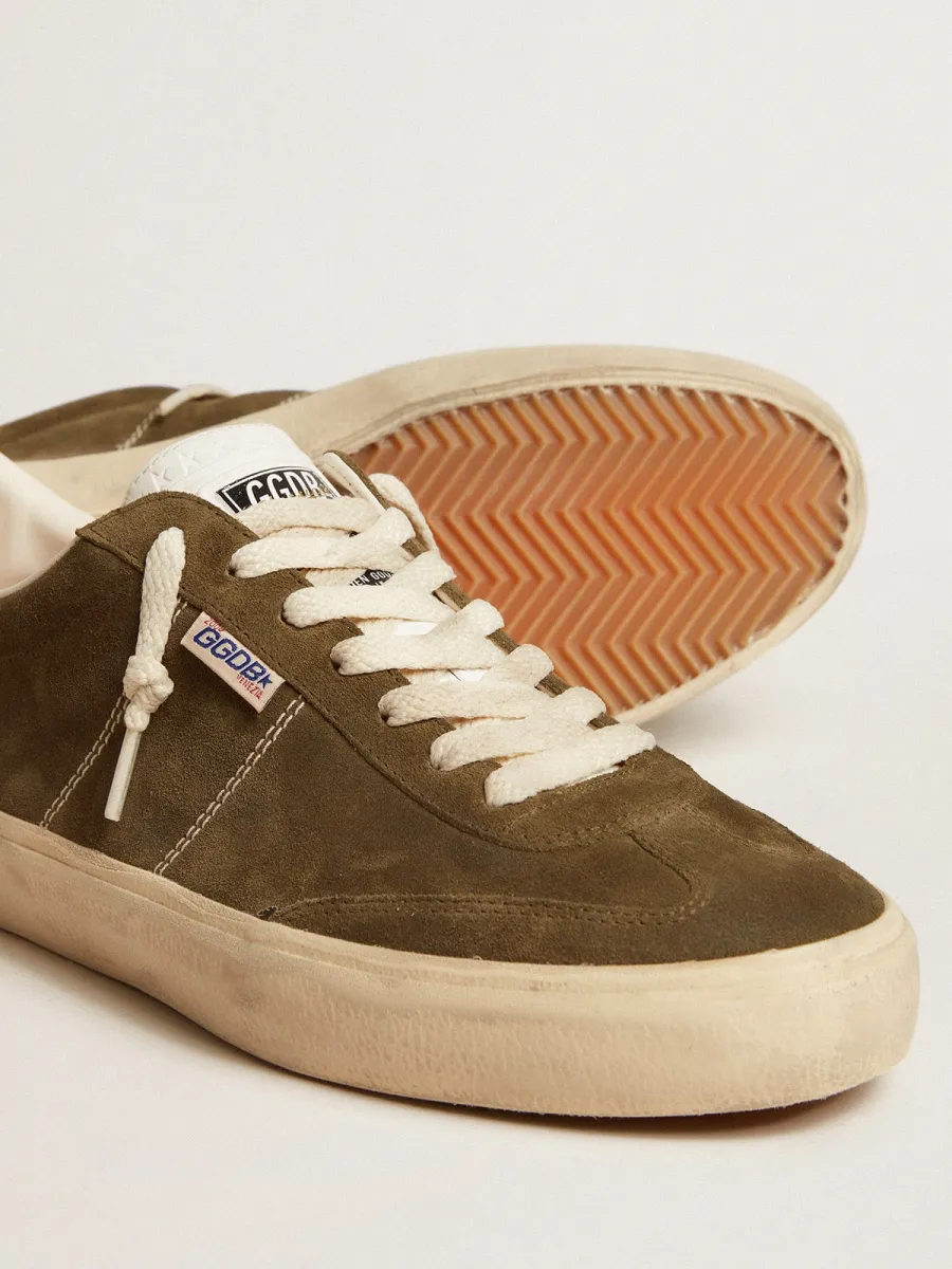 Soul Star Uomo in suede verde con talloncino e linguetta in pelle bianca