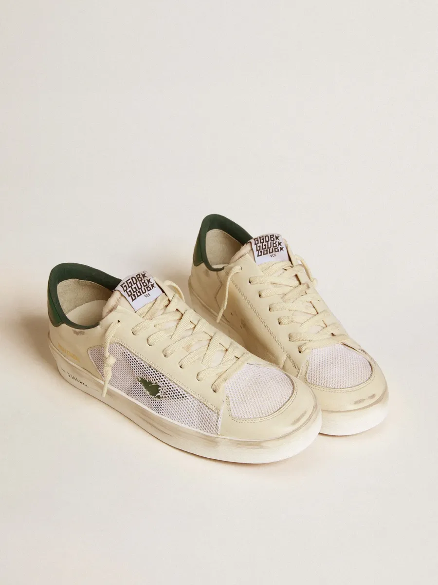 Stardan in suede e rete bianchi con stella e talloncino in pelle verde